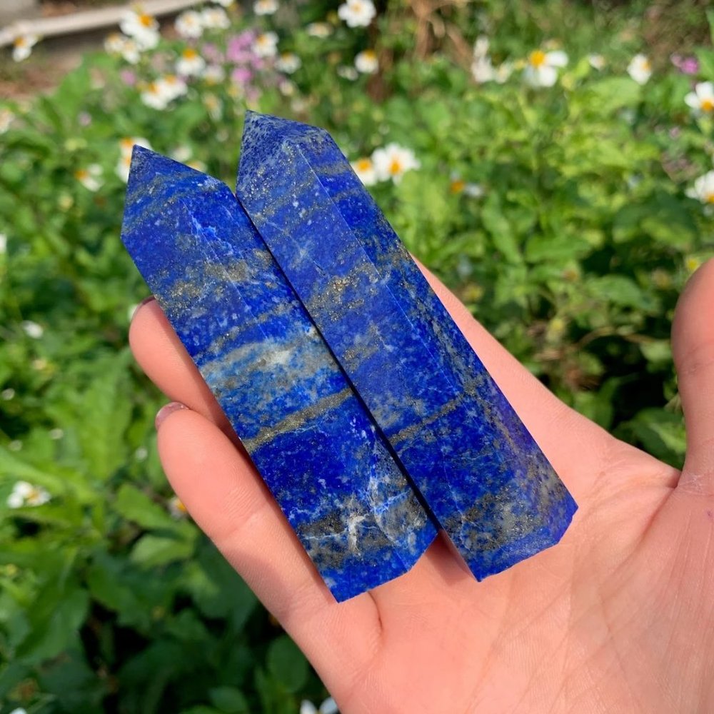 3'' Lapis Lazuli Point Obelisk Natural Crystal Wand Tower Home Decoration